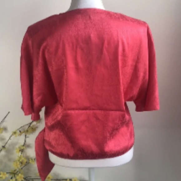 Kensie Wrap Belted Shiny Blouse - Picture 6 of 9